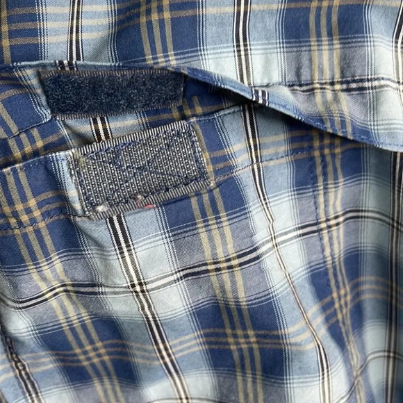 GH BASS Mens Plaid Utility Shirt Blue Adjustable Long Sleeve Size XL - Picture 6 of 11